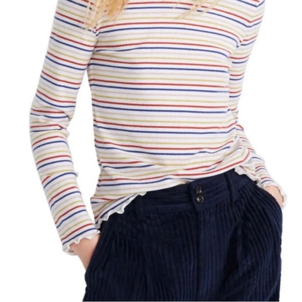 Madewell Striped Red & Blue Long Sleeve Women’s Polyester Cotton Spring Shirt